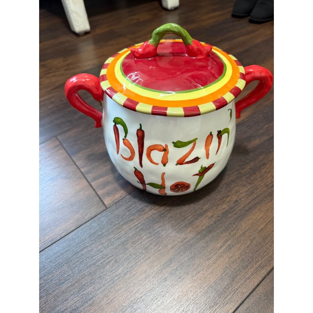 Blazin' Chili Ceramic Soup Tureen with Lid - Red, Green, Yellow